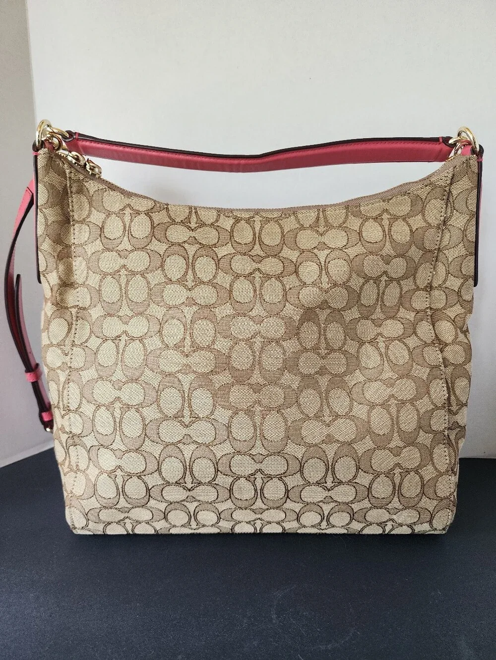 Coach Celeste Signature 2Way Hobo With Pink Trim, EUC, 2016, $375 MSRP